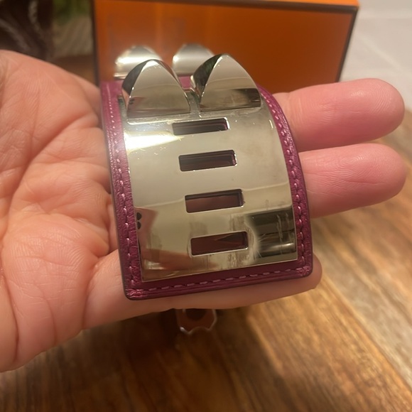 Hermes Purple CDC Bracelet Collier De Chien Swift Leather Palladium Hardware S - Picture 4 of 11